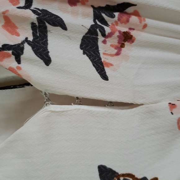 Free people floral cream pink boho midi maxi dress waist tie, button up … - Picture 8 of 11